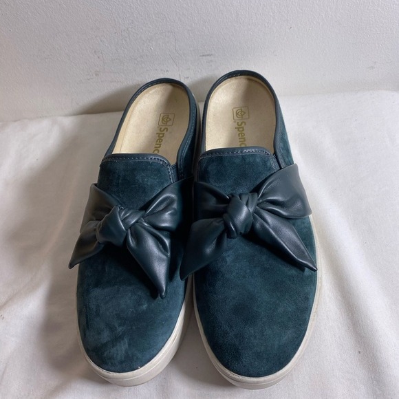 Spenco Shoes - Spenco‎ Teal Suede Bow Mules Slip On Sneakers Women Size Unknown